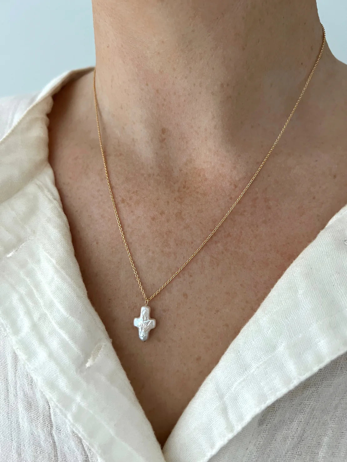 Single Pearl Cross Chain Necklace | ALV Jewels-Necklaces-ALV Jewels-The Village Shoppe, Women’s Fashion Boutique, Shop Online and In Store - Located in Muscle Shoals, AL.