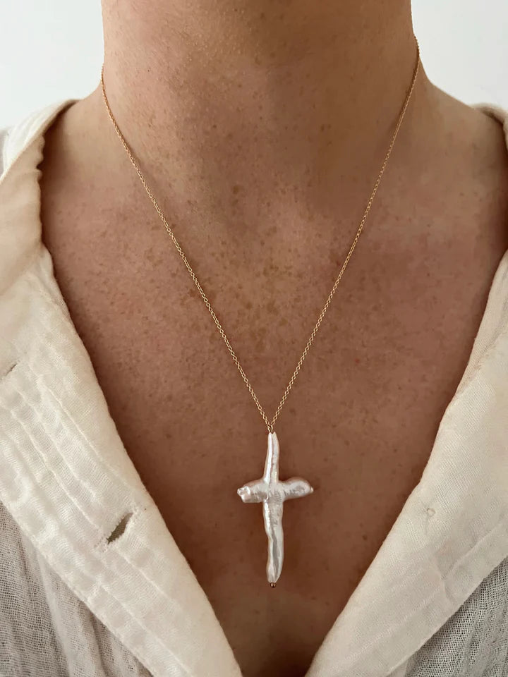 Pearl Cross Necklace | ALV Jewels-Necklaces-ALV Jewels-The Village Shoppe, Women’s Fashion Boutique, Shop Online and In Store - Located in Muscle Shoals, AL.