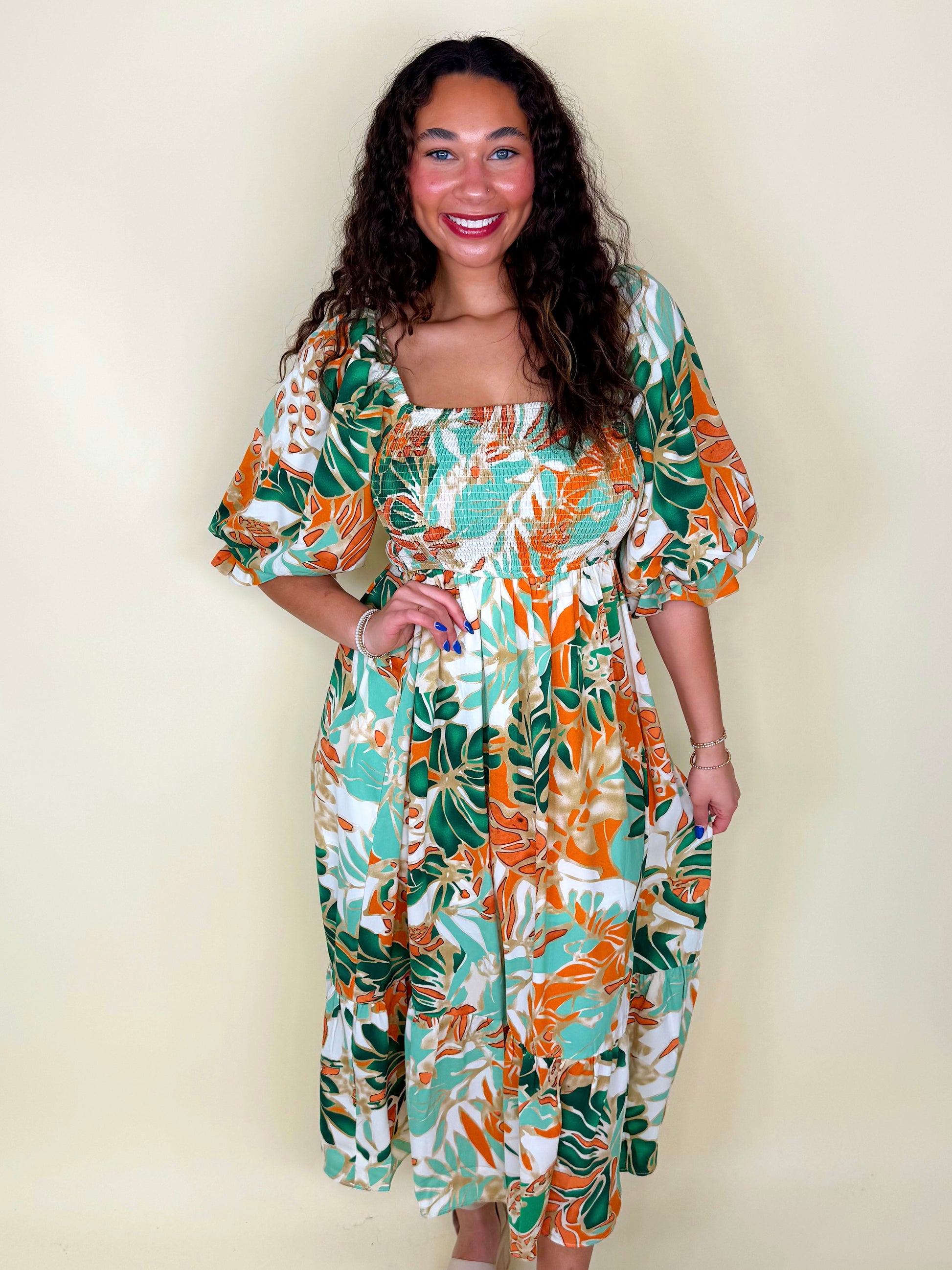 Tropical Tango Midi Dress-Midi Dress-Entro-The Village Shoppe, Women’s Fashion Boutique, Shop Online and In Store - Located in Muscle Shoals, AL.