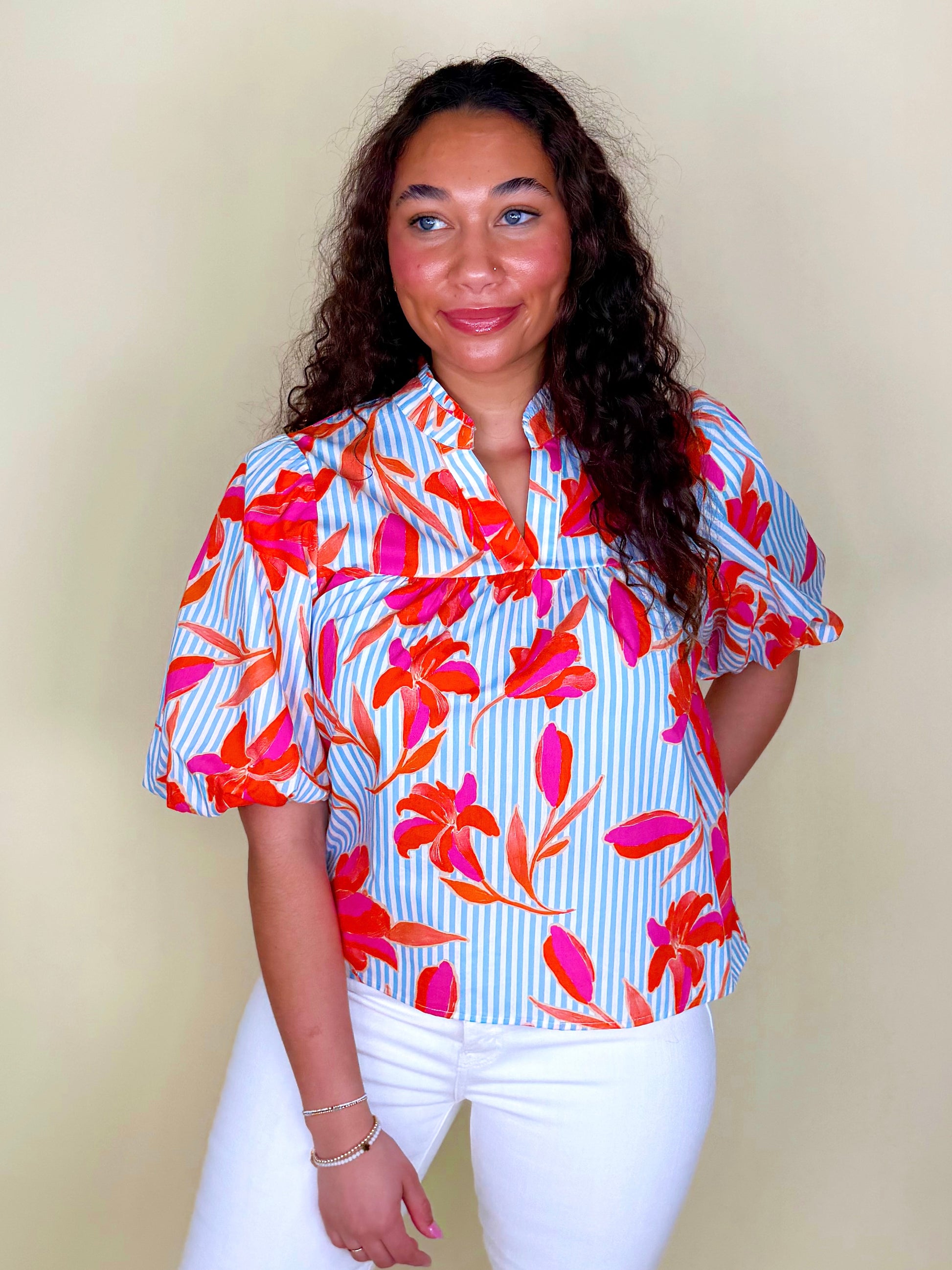 The Nattie Blouse-Short Sleeves-THML-The Village Shoppe, Women’s Fashion Boutique, Shop Online and In Store - Located in Muscle Shoals, AL.