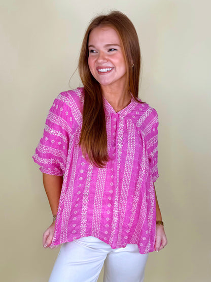 The Indy Blouse-Short Sleeves-Umgee-The Village Shoppe, Women’s Fashion Boutique, Shop Online and In Store - Located in Muscle Shoals, AL.