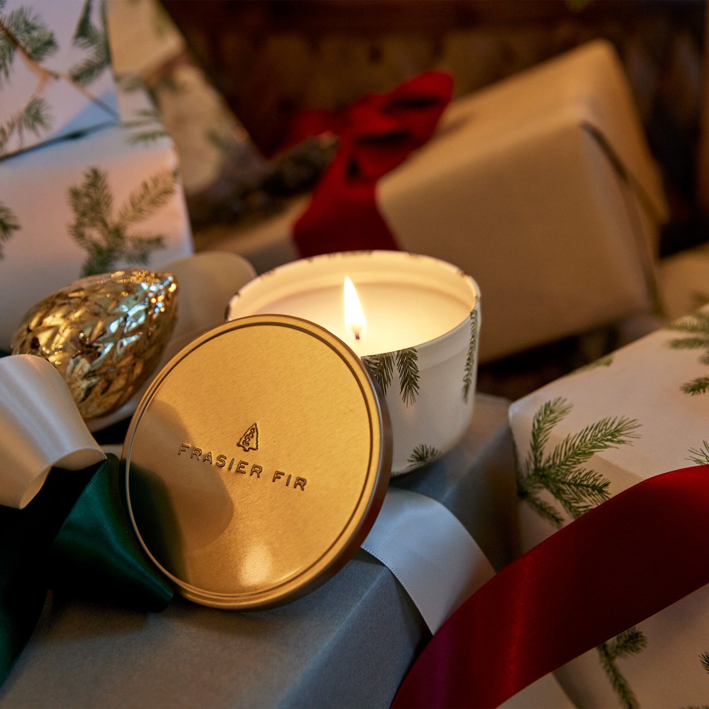 Thymes Frasier Fir Candle Tin with Gold Lid-Candles-Thymes-The Village Shoppe, Women’s Fashion Boutique, Shop Online and In Store - Located in Muscle Shoals, AL.