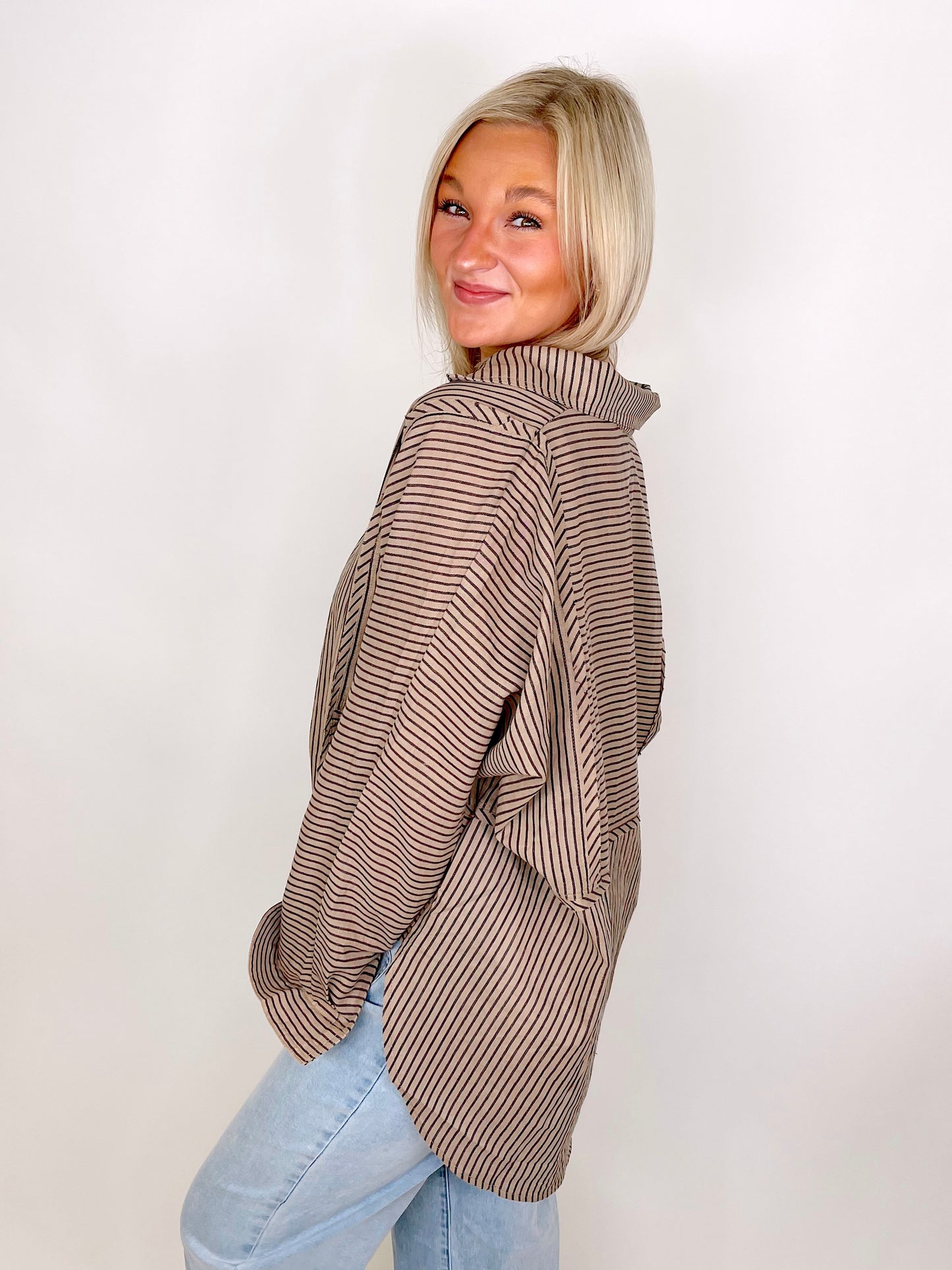 The Abigail Pinstripe Button Down-Long Sleeves-Aemi + Co-The Village Shoppe, Women’s Fashion Boutique, Shop Online and In Store - Located in Muscle Shoals, AL.