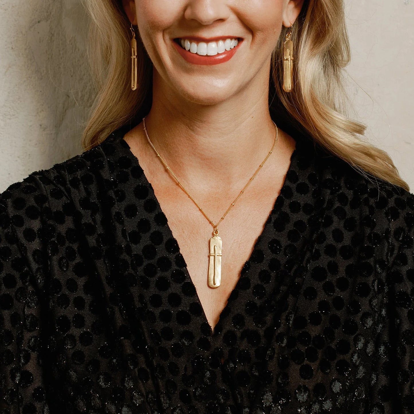 Susan Shaw | Delicate Bar Cross Necklace-Earrings-Susan Shaw-The Village Shoppe, Women’s Fashion Boutique, Shop Online and In Store - Located in Muscle Shoals, AL.